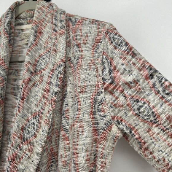 Lucky Brand Aztec Open Front Cardigan Gray Woven Southwestern Boho Size M - Picture 3 of 10